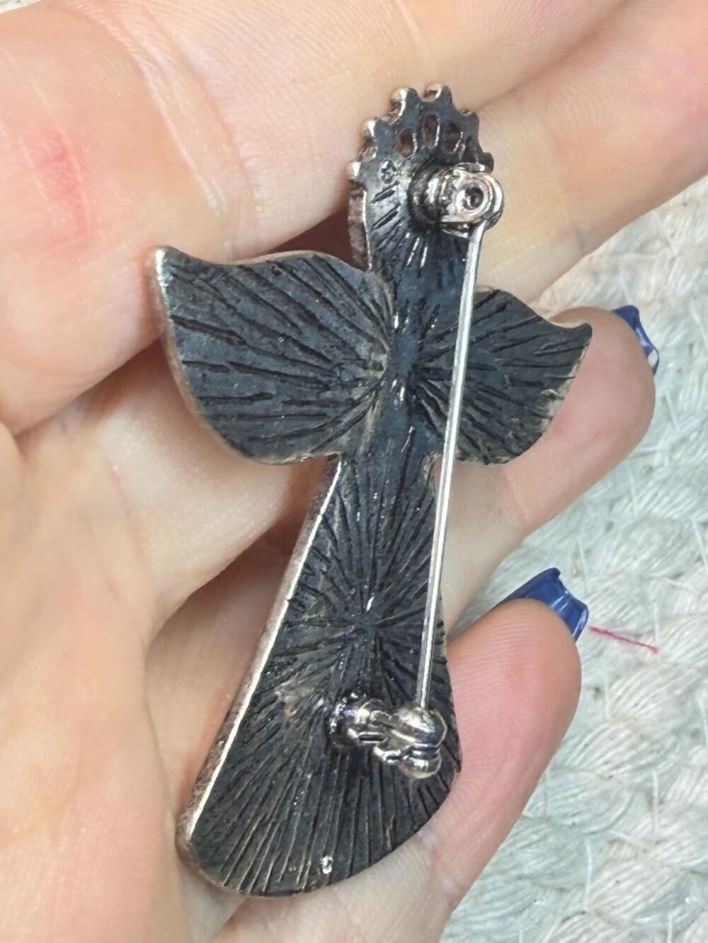 Kenneth Cole Angel Brooch | Blue Rhinestone Enamel Pin | Vintage Figural Jewelry - Picture 5 of 7